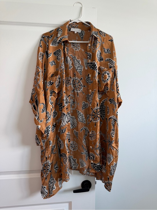 Anthropologie Other - Anthropologie silk Rust Brown Printed Button-Up Coverup
